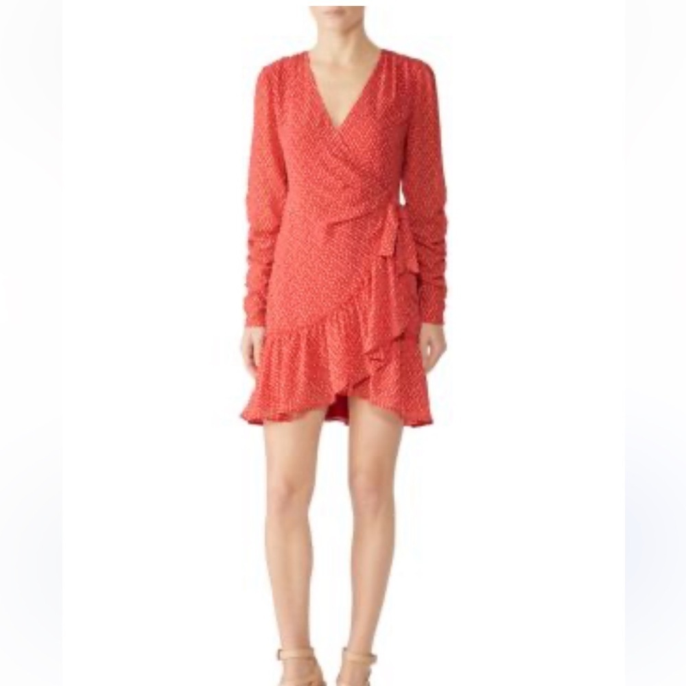 All‎ Saints Flores Chiffon Heart Print  Wrap Dress in Red Sz XS